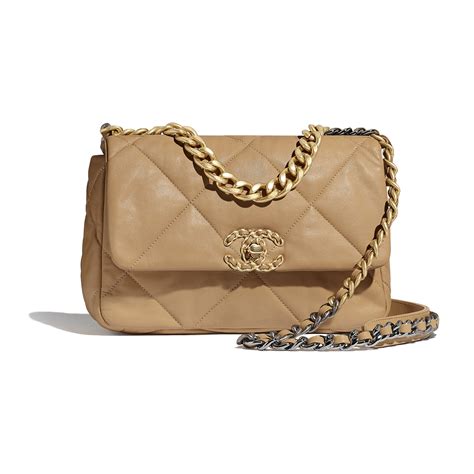 chanel classic handbag beige|Chanel 19 small flap bag.